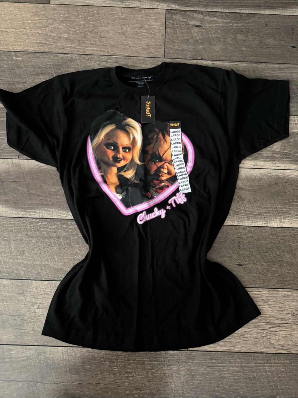 Spirit Black Graphic Tee with Pink Heart Accent